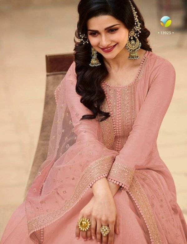 Premium Partywear Ethnic Designer Fully Stitched Anarkali Kurti Set - Peach - Image 2